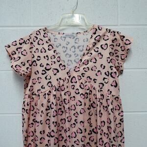 Misslook Women's Small Pink Leopard‎ Heart Print Dress Long Maxi